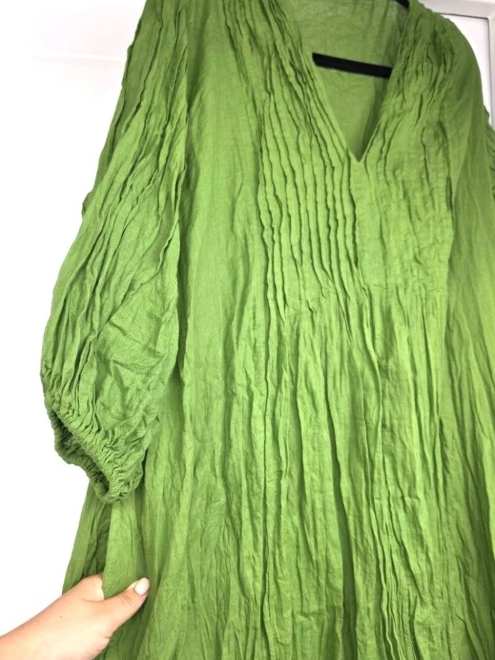 NEW Green Cotton Boho Maxi Dress – Oversized Relaxed Fit with Pockets Thailand - Picture 5 of 10